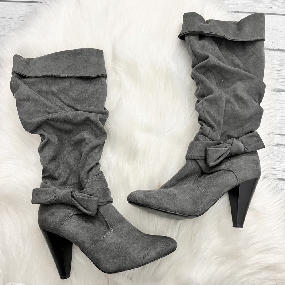 Diba Gray Bow Heeled Boots